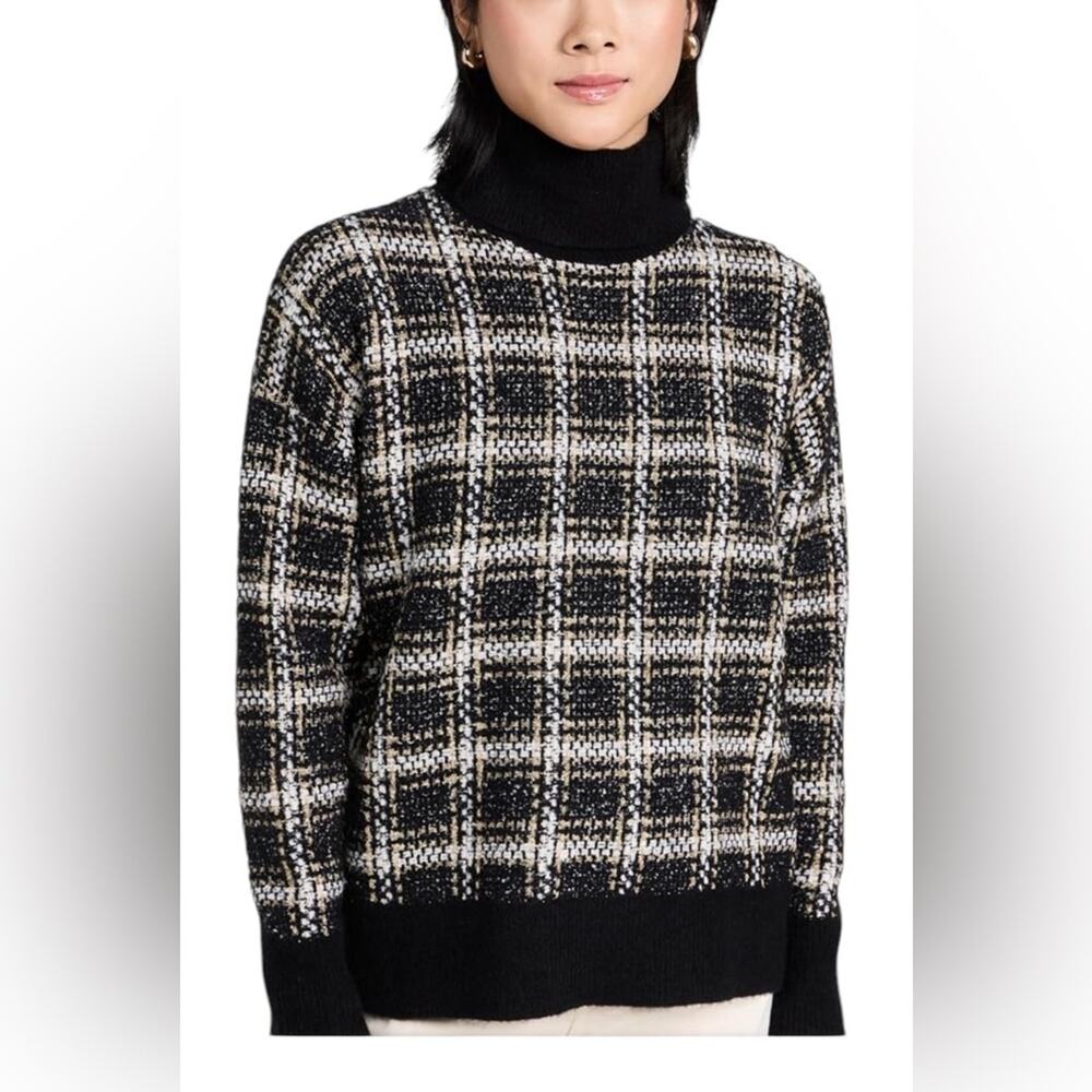 Splendid Ginny Plaid Metallic Turtleneck Sweater Wool Blend NEW Size Medium